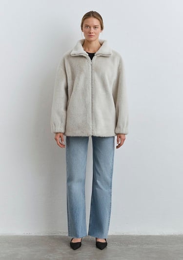  Mavi Ekru Peluş Ceket Oversize / Geniş Kesim 1110597-70037