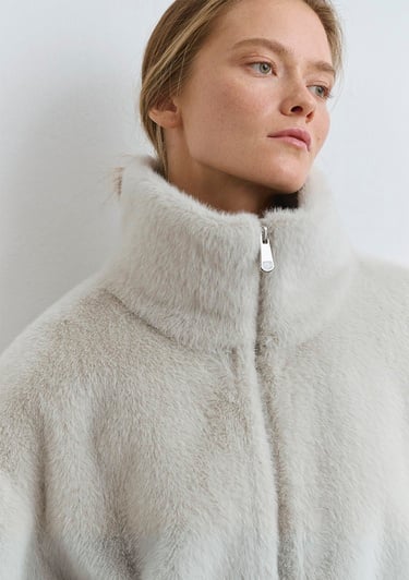  Mavi Ekru Peluş Ceket Oversize / Geniş Kesim 1110597-70037