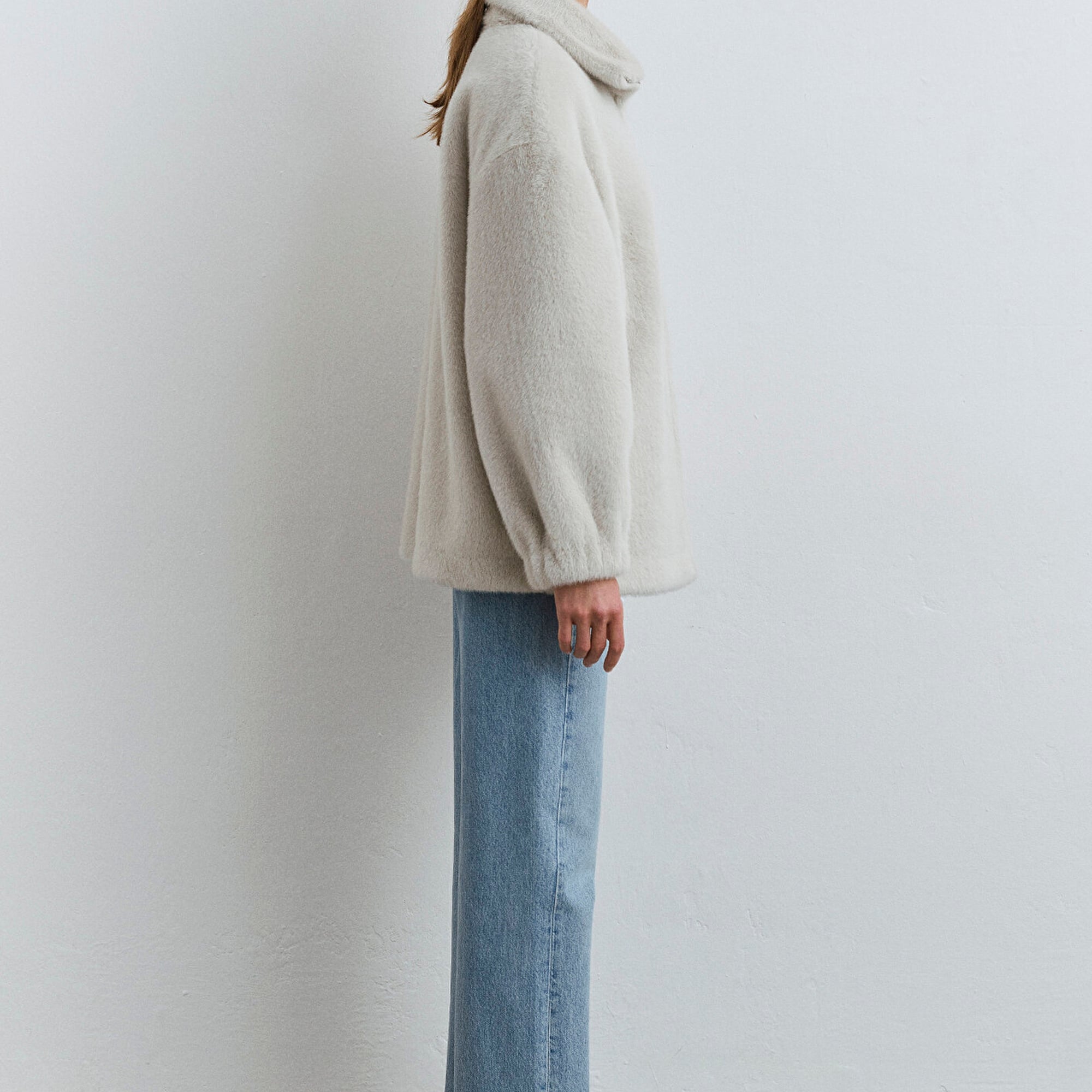 Mavi Ekru Peluş Ceket Oversize / Geniş Kesim 1110597-70037