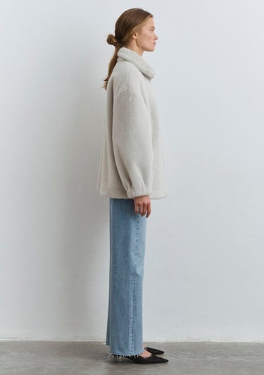  Mavi Ekru Peluş Ceket Oversize / Geniş Kesim 1110597-70037