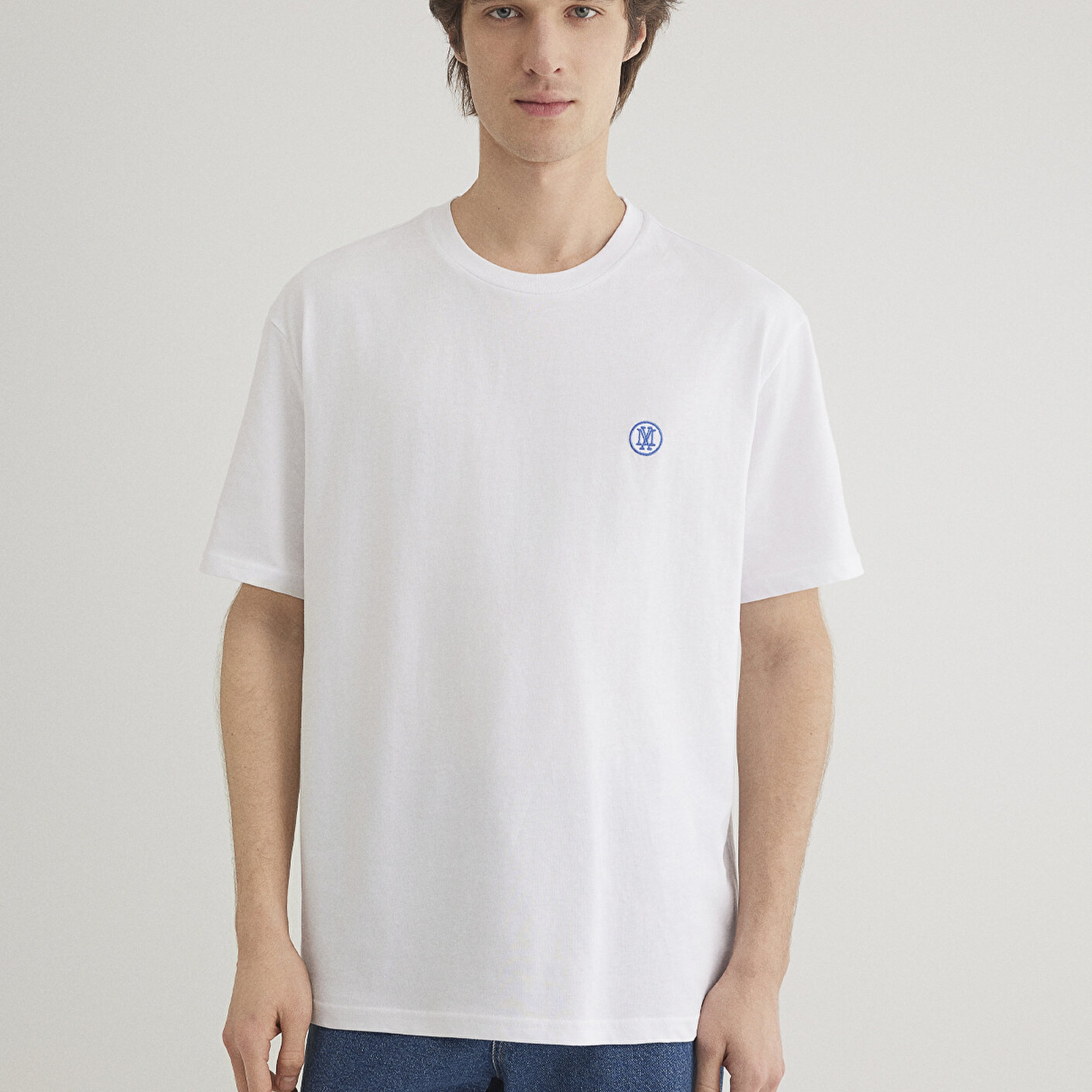 Mavi 2li Mavi Mühür Logo Nakışlı Erkek Tişört Loose Fit / Bol Rahat Kesim 0612545-620