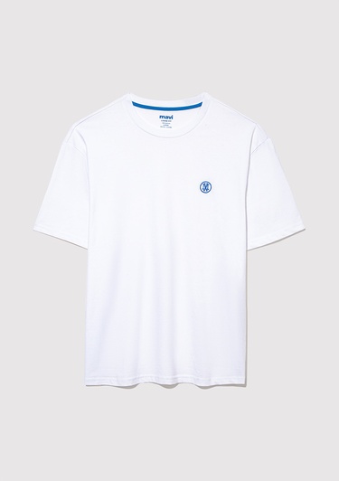  Mavi 2li Mavi Mühür Logo Nakışlı Erkek Tişört Loose Fit / Bol Rahat Kesim 0612545-620