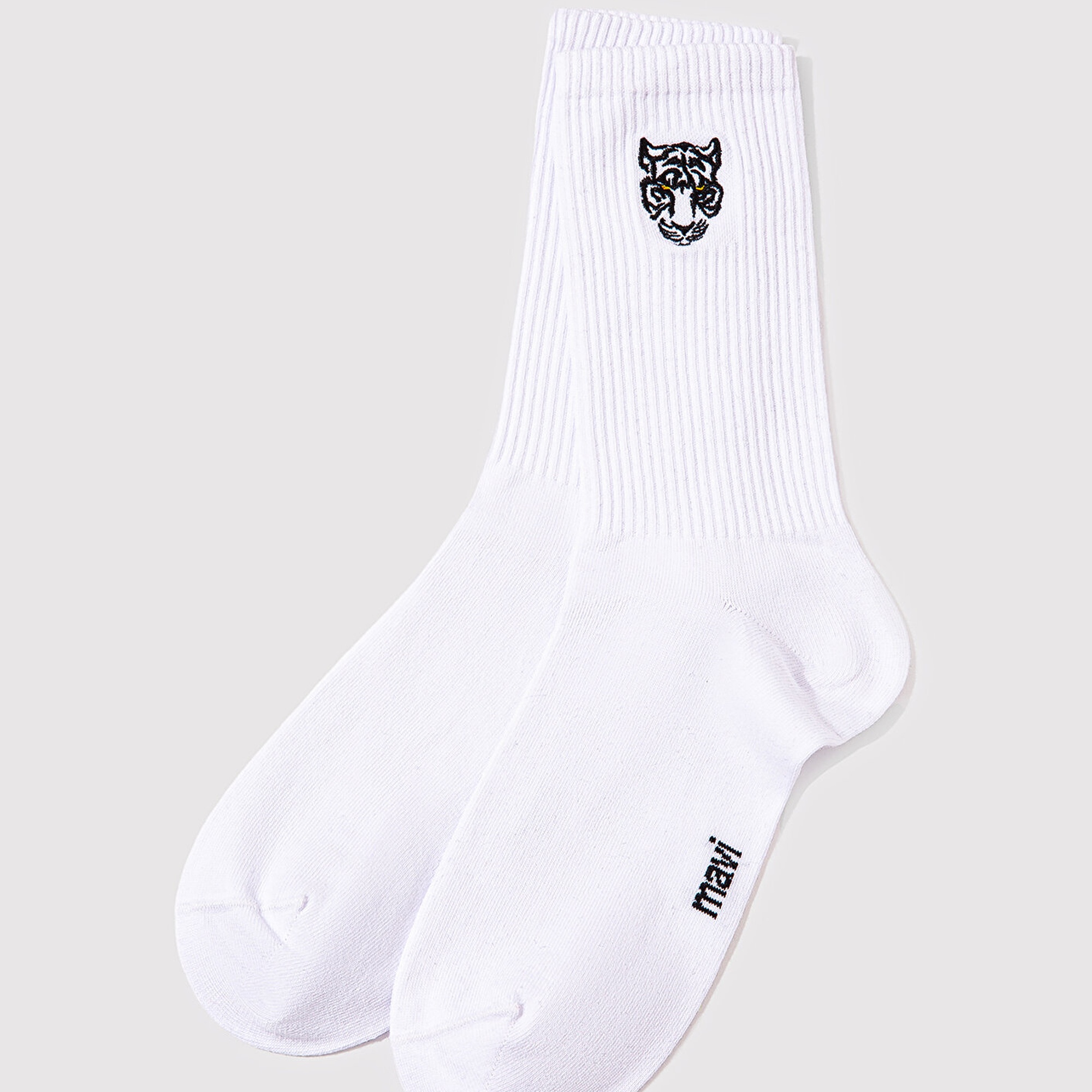 Mavi Kaplan Baskılı Beyaz Soket Çorap 0911744-620