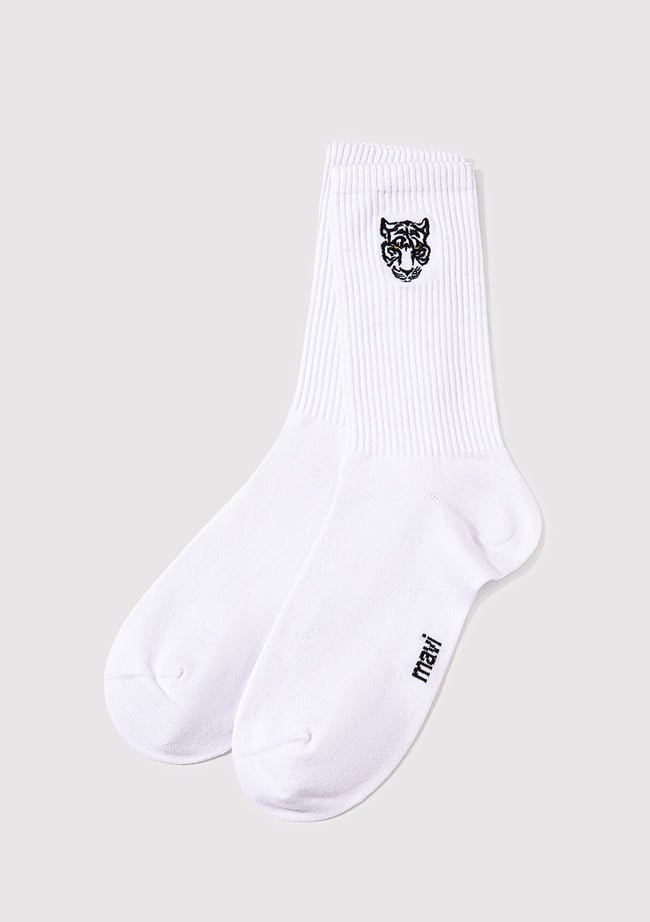 Mavi Kaplan Baskılı Beyaz Soket Çorap 0911744-620