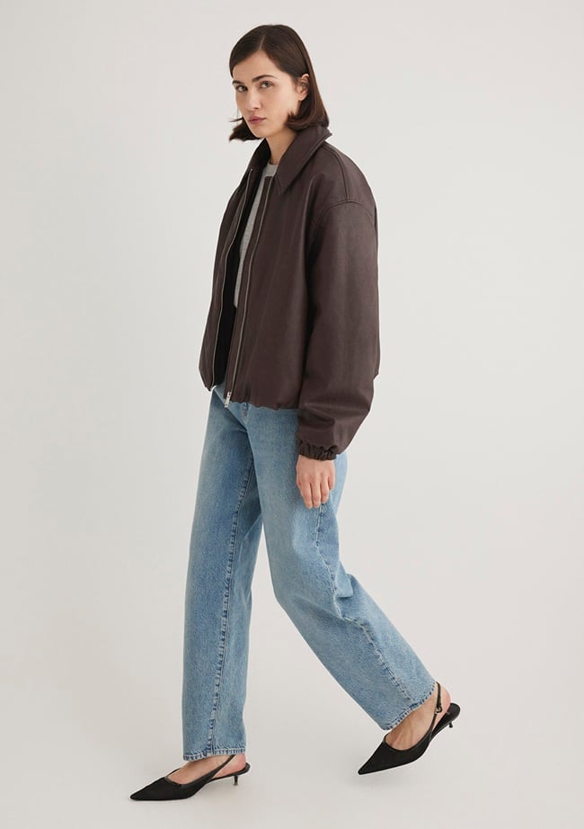  Mavi Kahverengi Suni Deri Ceket Oversize / Geniş Kesim 1110614-88083