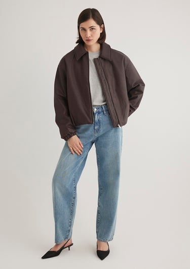  Mavi Kahverengi Suni Deri Ceket Oversize / Geniş Kesim 1110614-88083