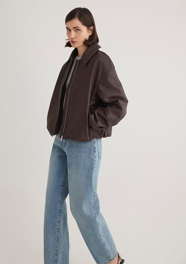  Mavi Kahverengi Suni Deri Ceket Oversize / Geniş Kesim 1110614-88083