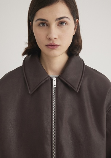  Mavi Kahverengi Suni Deri Ceket Oversize / Geniş Kesim 1110614-88083