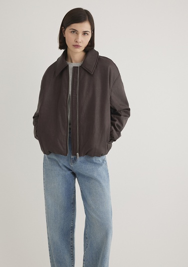  Mavi Kahverengi Suni Deri Ceket Oversize / Geniş Kesim 1110614-88083