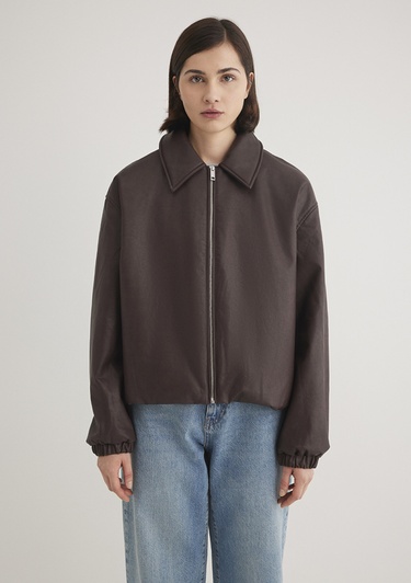  Mavi Kahverengi Suni Deri Ceket Oversize / Geniş Kesim 1110614-88083