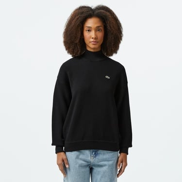  Kadın Relaxed Fit Dik Yaka Yün Siyah Triko