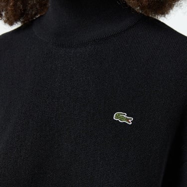  Kadın Relaxed Fit Dik Yaka Yün Siyah Triko