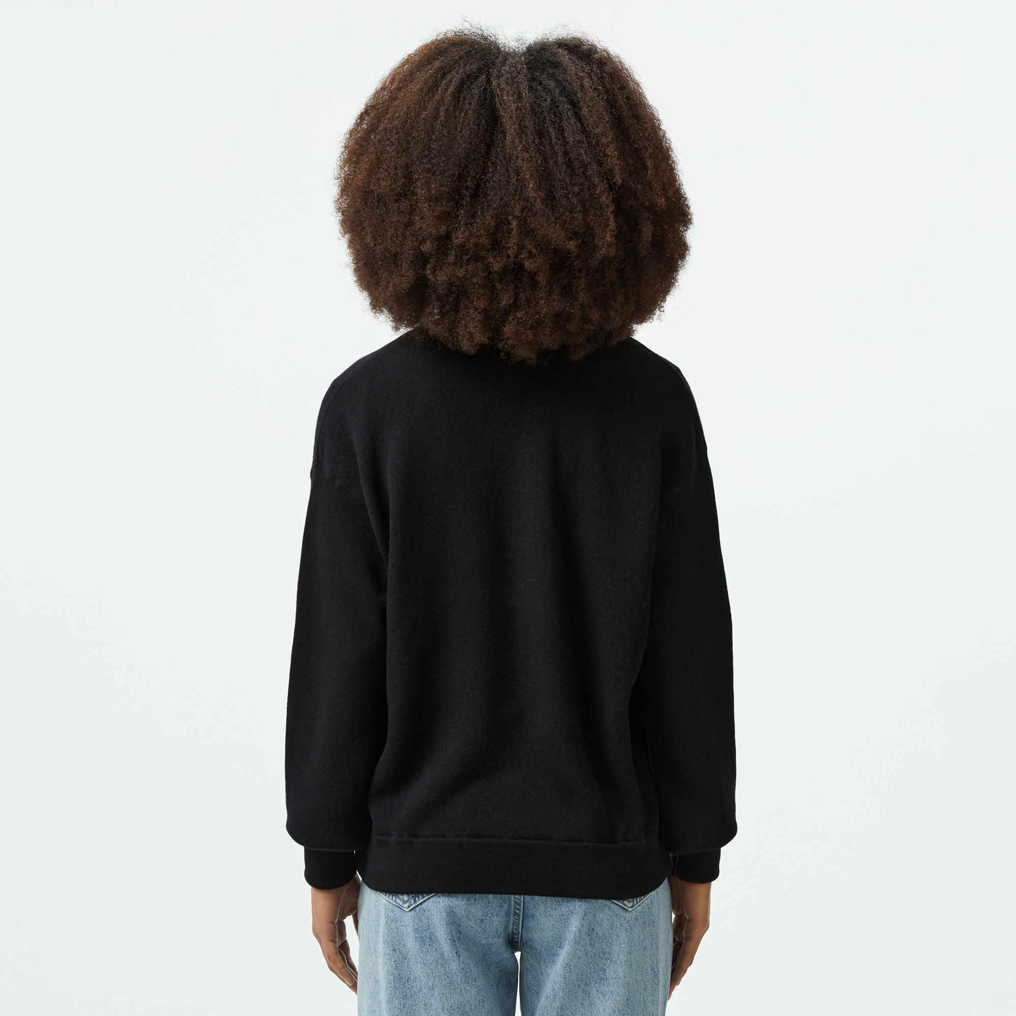 Kadın Relaxed Fit Dik Yaka Yün Siyah Triko