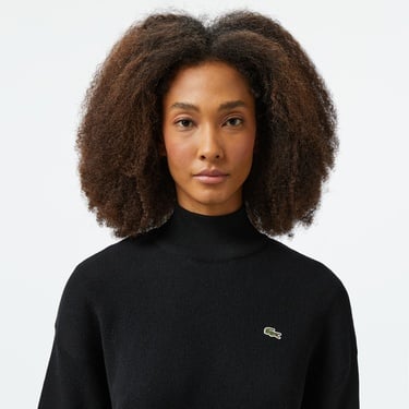  Kadın Relaxed Fit Dik Yaka Yün Siyah Triko