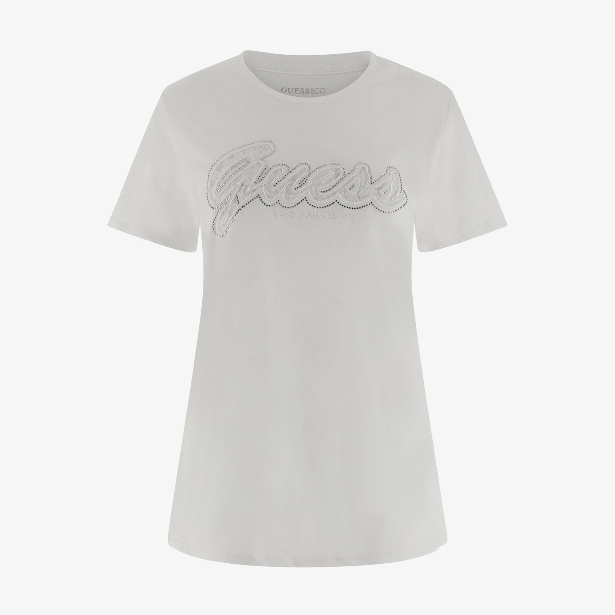 Guess Script Lace Logo Org Single 140 Kadın Beyaz T-Shirt