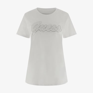  Guess Script Lace Logo Org Single 140 Kadın Beyaz T-Shirt