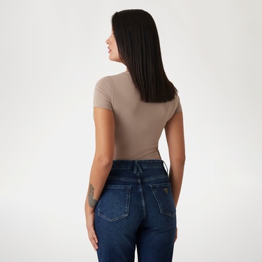  Guess Cn Cheeta Logo Mid Organicetch 180 Kadın Bej T-Shirt