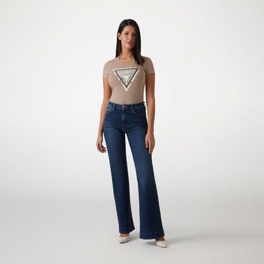  Guess Cn Cheeta Logo Mid Organicetch 180 Kadın Bej T-Shirt