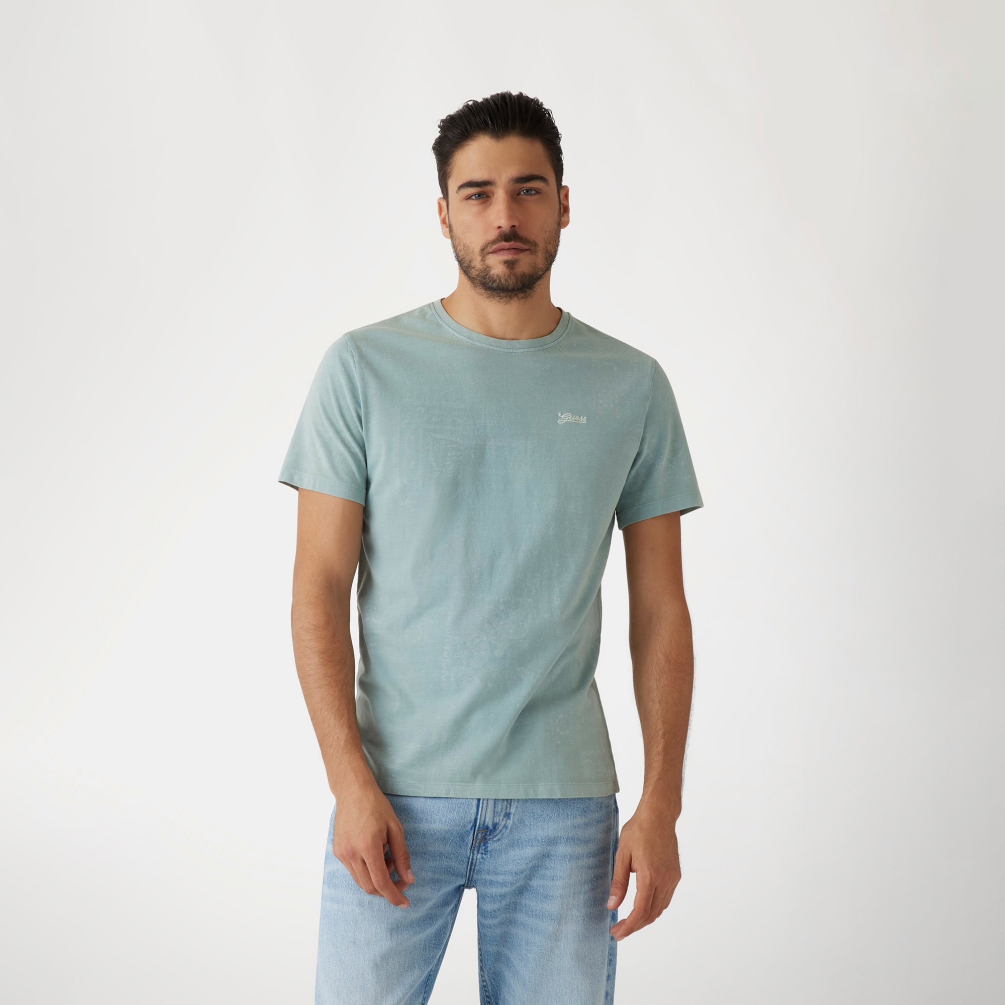 Guess Lasered Organic Stream Erkek Gri T-Shirt