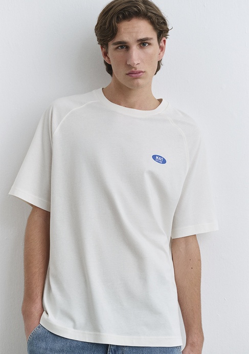  Mavi Mavi Logo Baskılı Ekru Tişört Loose Fit / Bol Rahat Kesim 0612550-70057