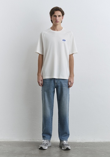  Mavi Mavi Logo Baskılı Ekru Tişört Loose Fit / Bol Rahat Kesim 0612550-70057