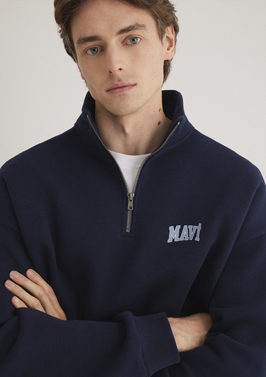  Mavi Mavi Logo Baskılı Yarı Fermuarlı Lacivert Sweatshirt 0S10208-70497