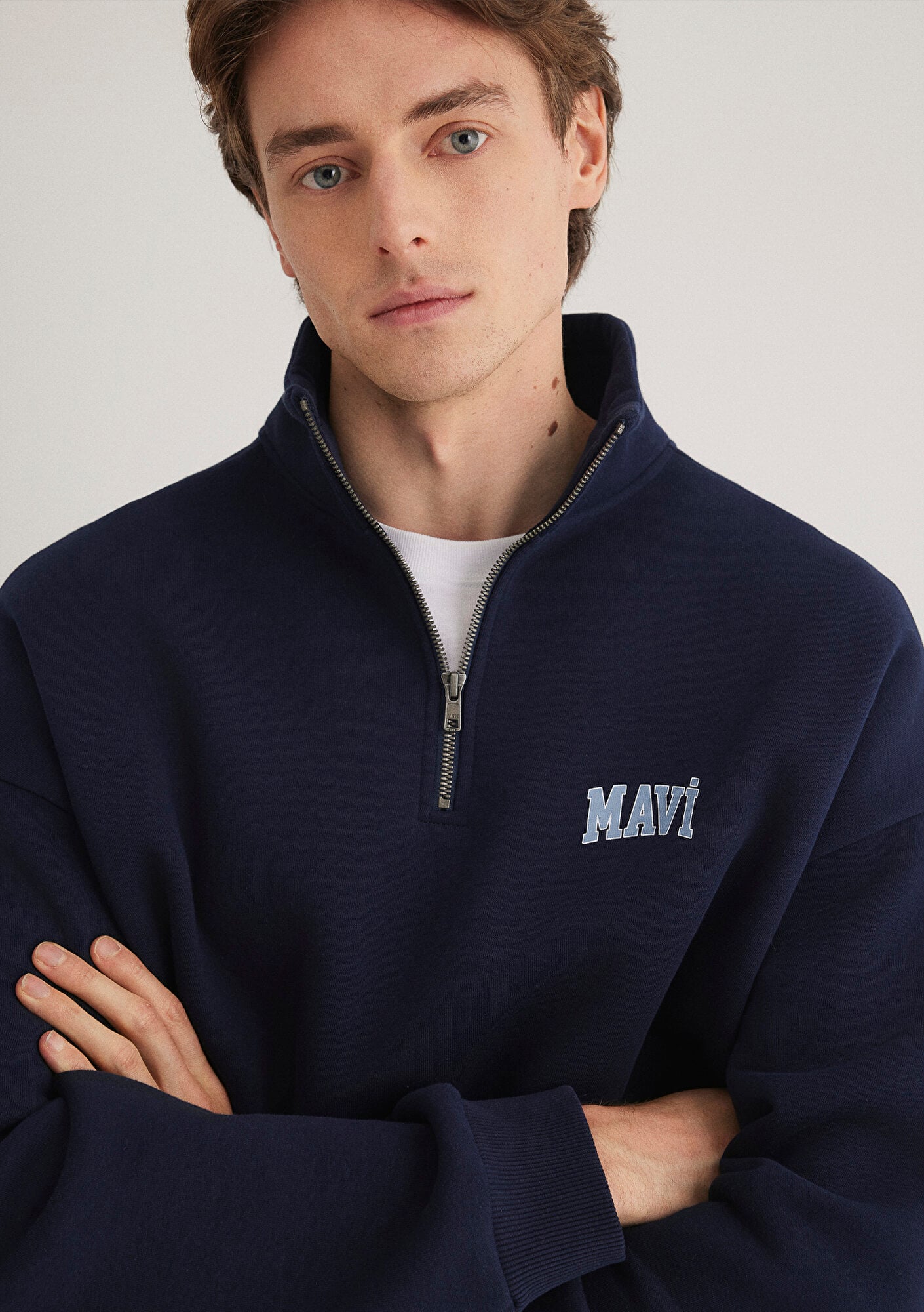  Mavi Mavi Logo Baskılı Yarı Fermuarlı Lacivert Sweatshirt 0S10208-70497