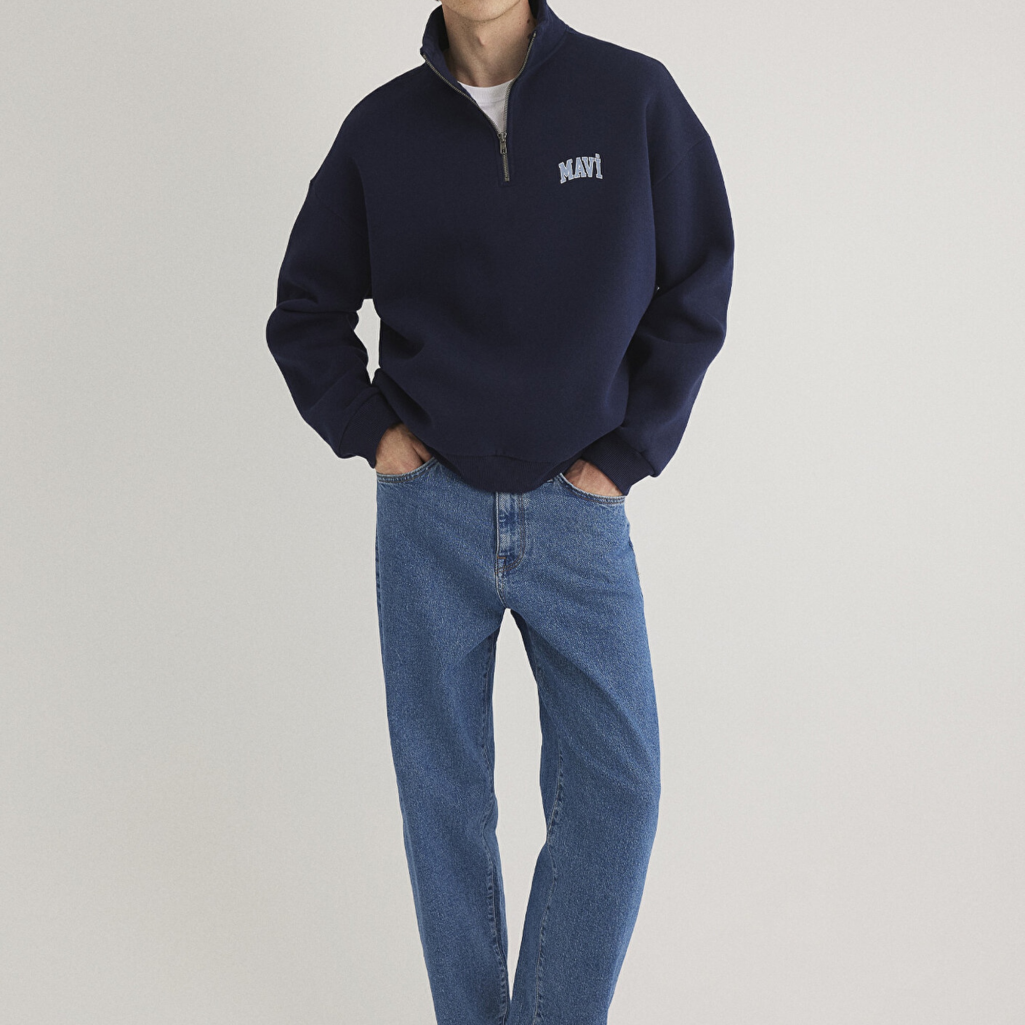 Mavi Mavi Logo Baskılı Yarı Fermuarlı Lacivert Sweatshirt 0S10208-70497