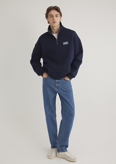  Mavi Mavi Logo Baskılı Yarı Fermuarlı Lacivert Sweatshirt 0S10208-70497