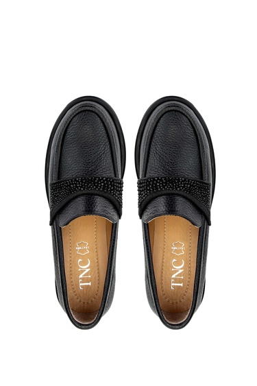  Tamer Tanca Kadın Hakiki Deri Siyah Floter Loafer Ayakkabı