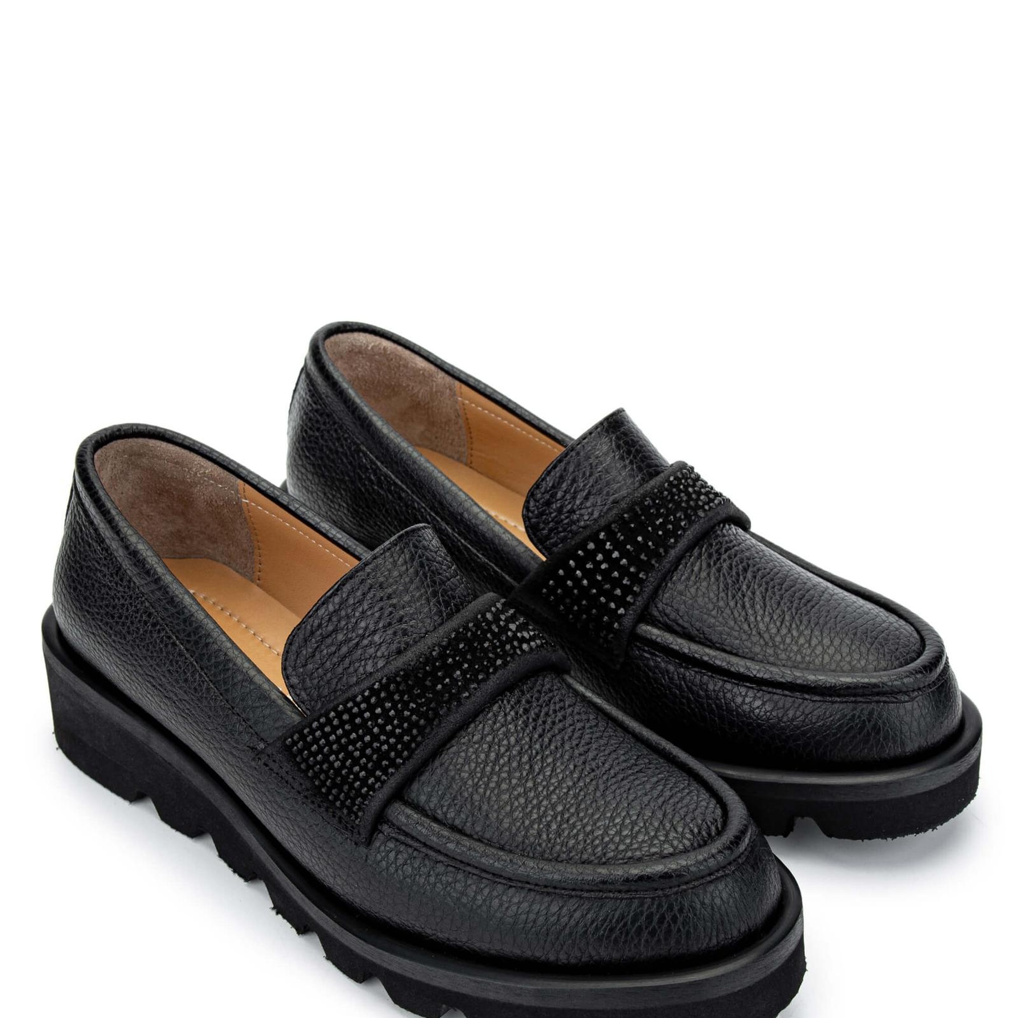 Tamer Tanca Kadın Hakiki Deri Siyah Floter Loafer Ayakkabı