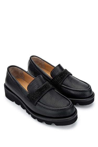  Tamer Tanca Kadın Hakiki Deri Siyah Floter Loafer Ayakkabı