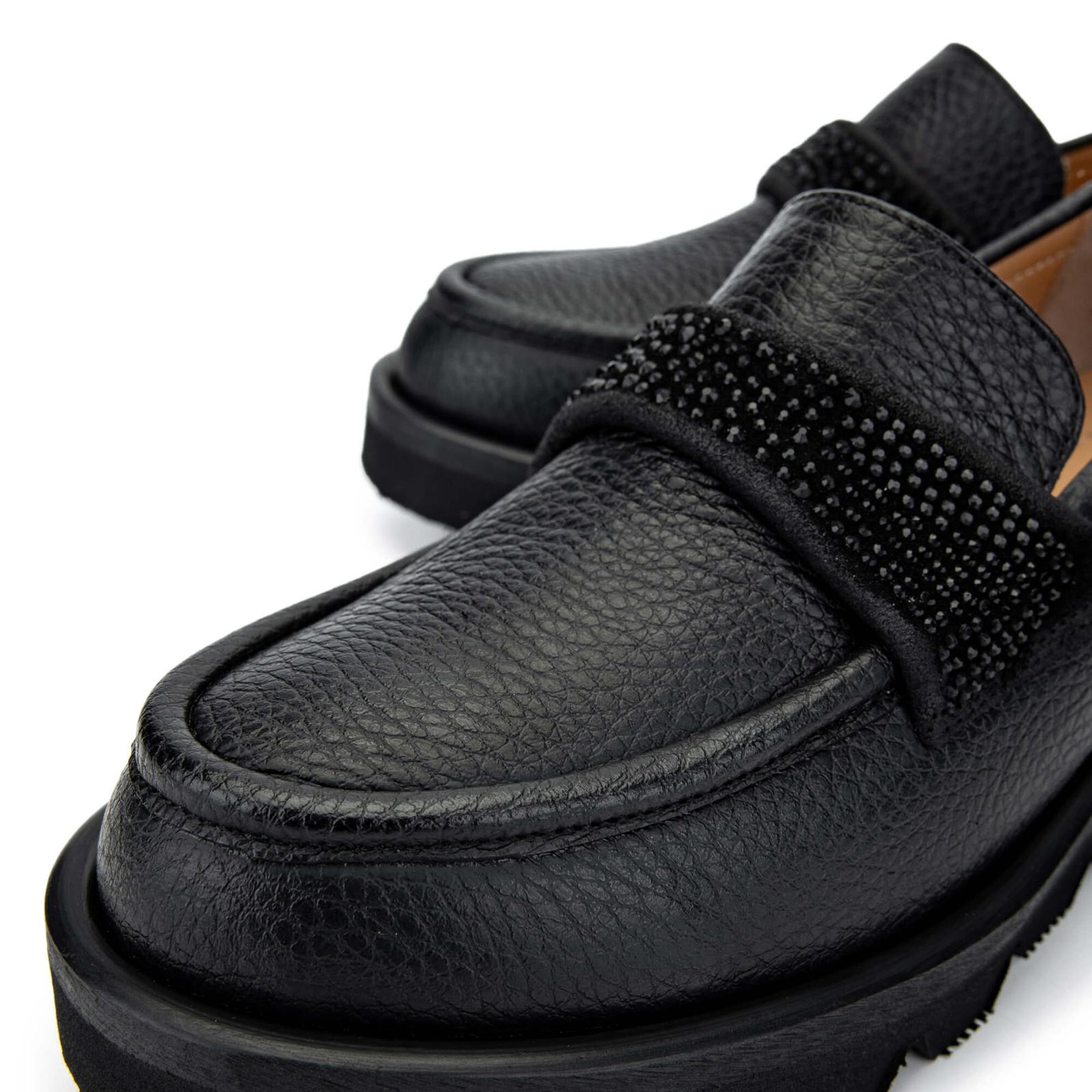 Tamer Tanca Kadın Hakiki Deri Siyah Floter Loafer Ayakkabı