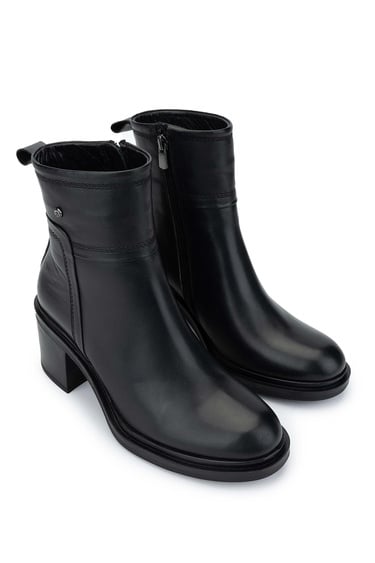  Tamer Tanca Kadın Hakiki Deri Siyah Deri Topuklu Bot