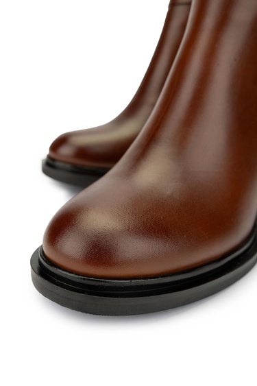  Tamer Tanca Kadın Hakiki Deri Taba Deri Topuklu Bot