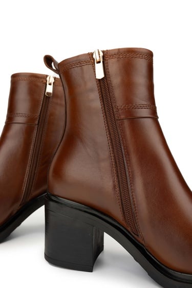  Tamer Tanca Kadın Hakiki Deri Taba Deri Topuklu Bot