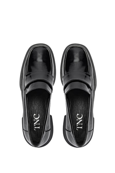  Tamer Tanca Kadın Hakiki Deri Siyah Rugan Loafer Ayakkabı