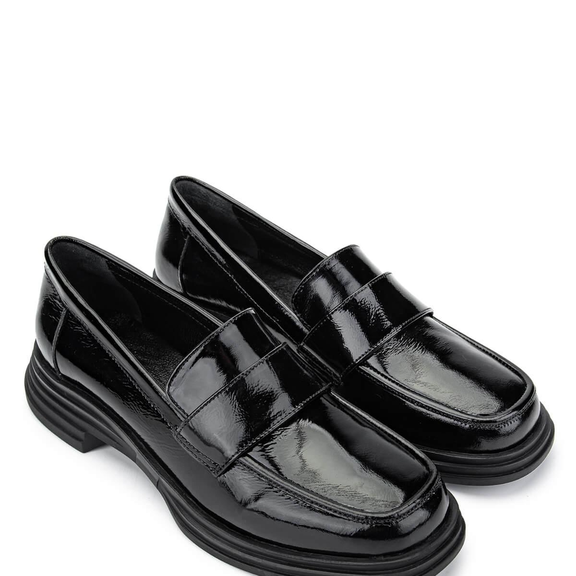 Tamer Tanca Kadın Hakiki Deri Siyah Rugan Loafer Ayakkabı