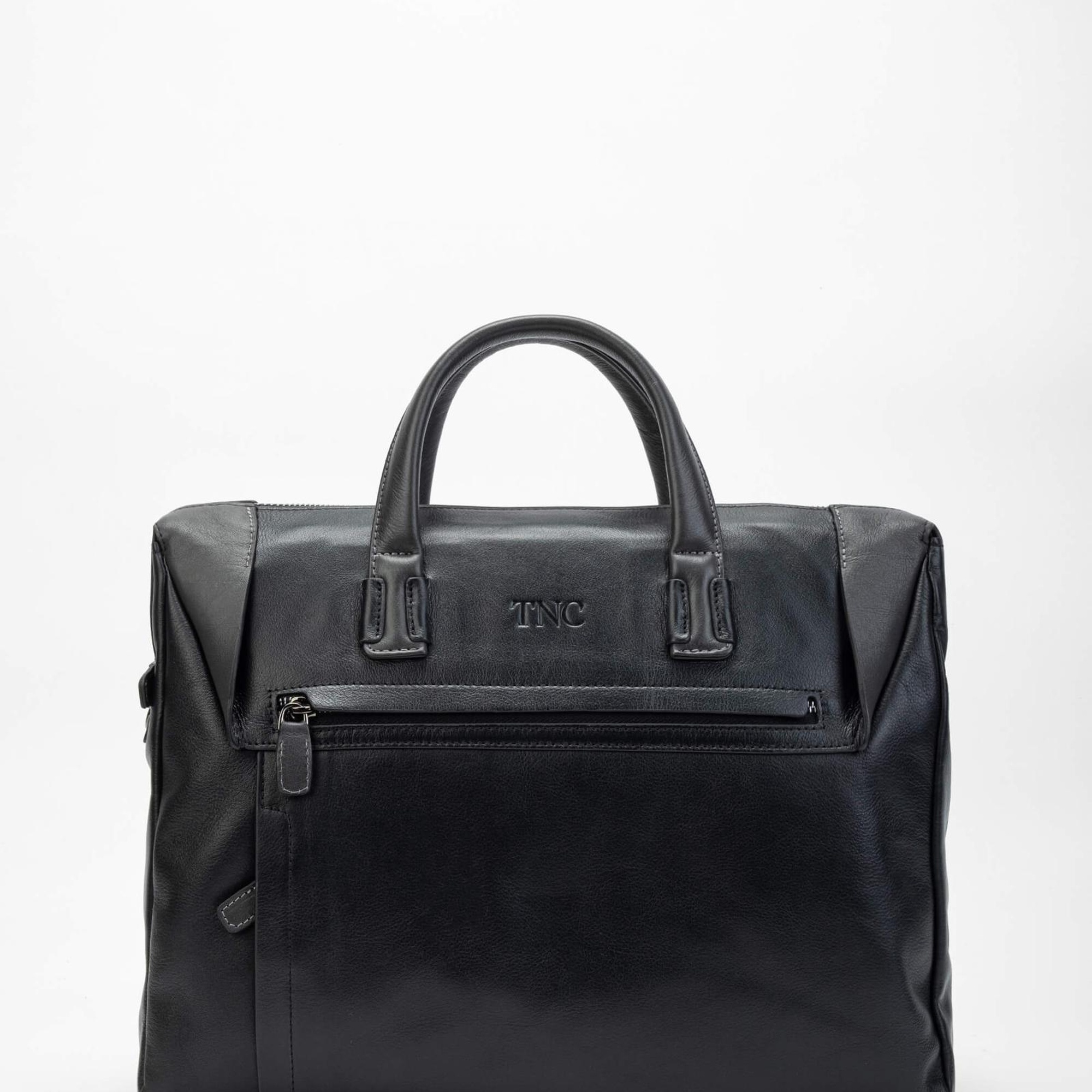 Tamer Tanca Erkek Hakiki Deri Siyah/Gri Evrak Çantası