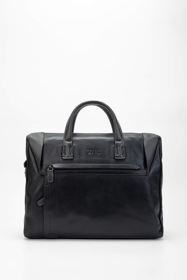  Tamer Tanca Erkek Hakiki Deri Siyah/Gri Evrak Çantası