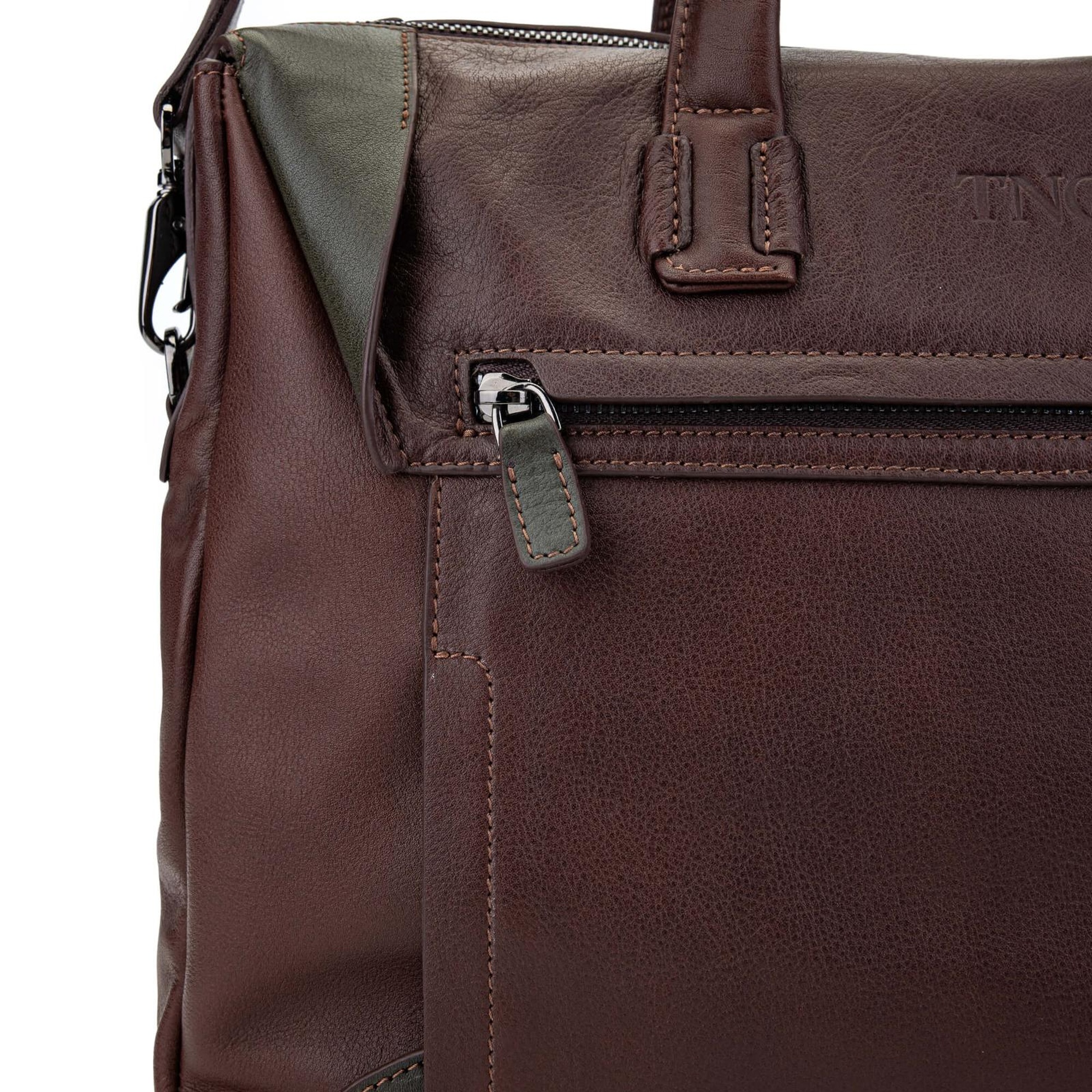 Tamer Tanca Erkek Hakiki Deri Kestane/Yeşil Evrak Çantası