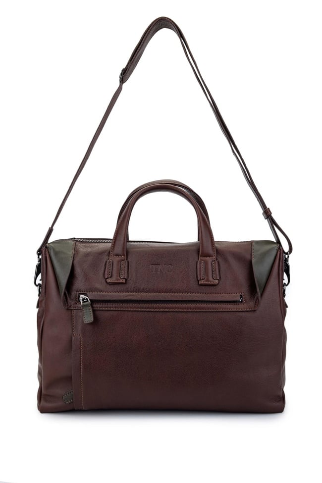  Tamer Tanca Erkek Hakiki Deri Kestane/Yeşil Evrak Çantası