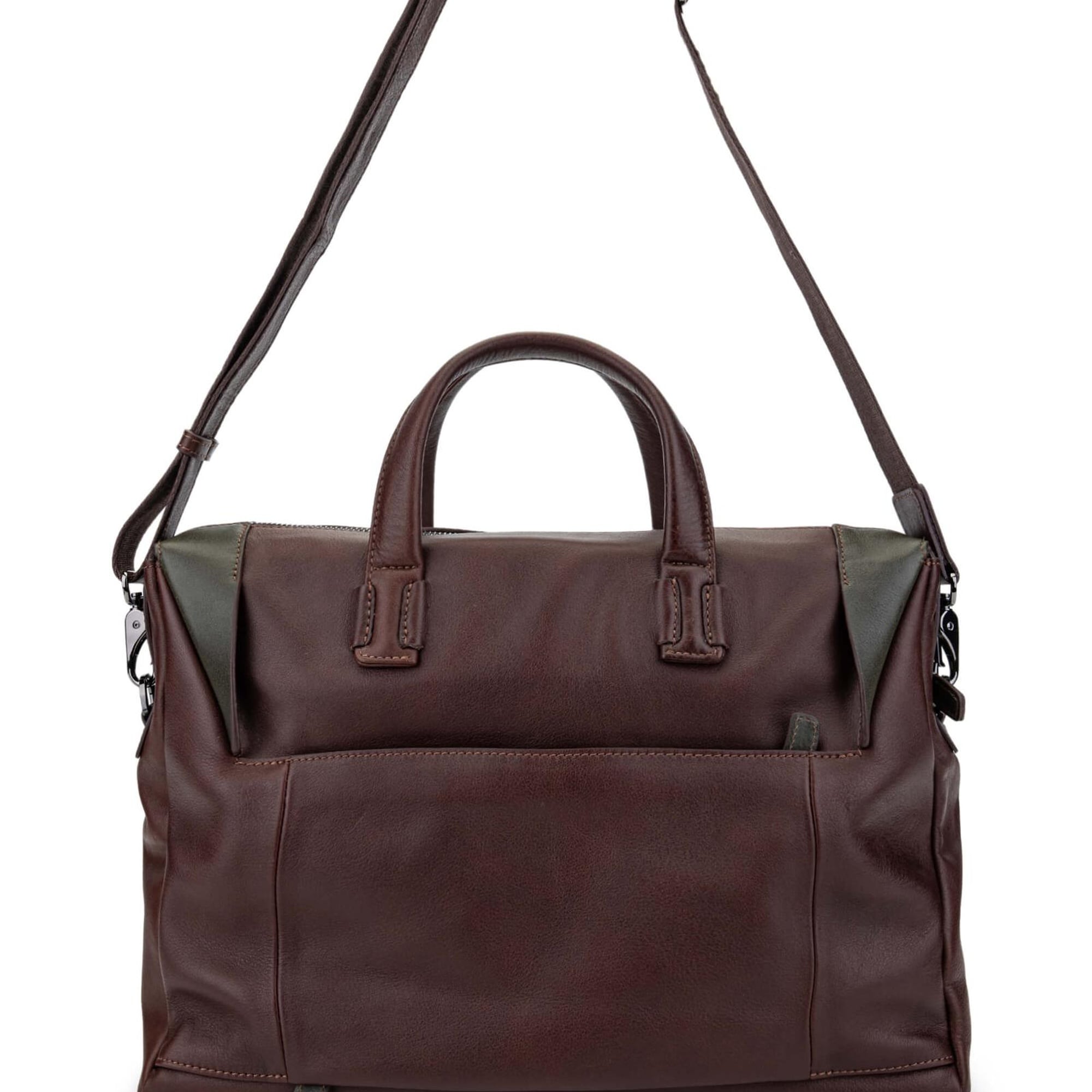 Tamer Tanca Erkek Hakiki Deri Kestane/Yeşil Evrak Çantası