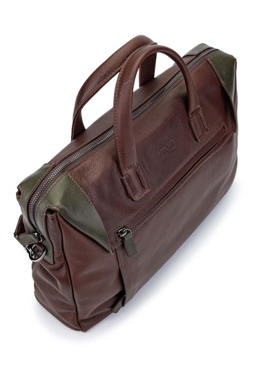  Tamer Tanca Erkek Hakiki Deri Kestane/Yeşil Evrak Çantası