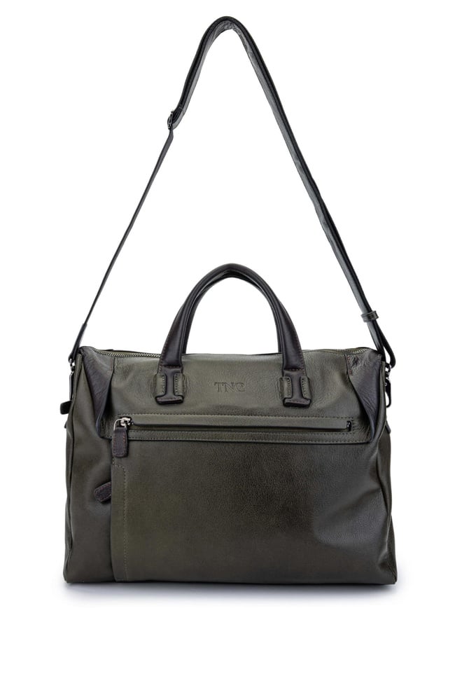  Tamer Tanca Erkek Hakiki Deri Yeşil Evrak Çantası