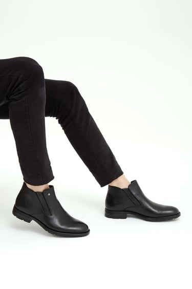  Tamer Tanca Erkek Hakiki Deri Siyah Casual Bot