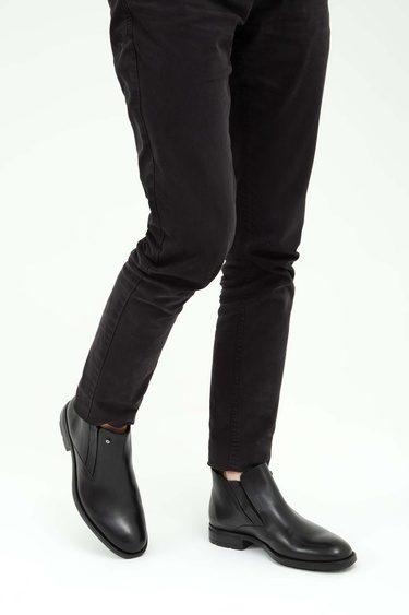  Tamer Tanca Erkek Hakiki Deri Siyah Casual Bot