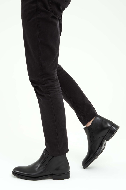  Tamer Tanca Erkek Hakiki Deri Siyah Casual Bot