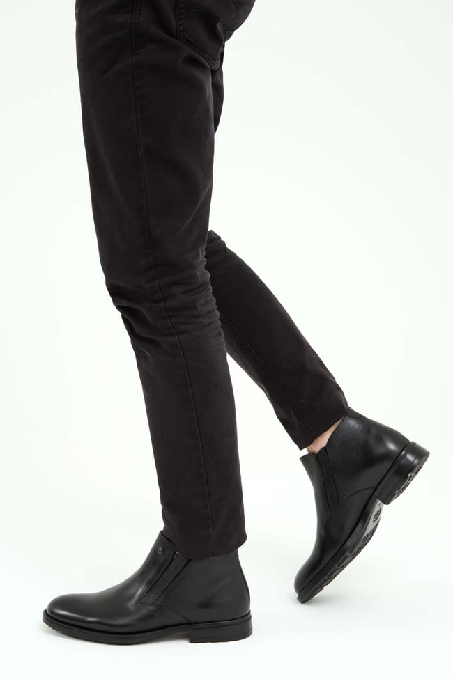  Tamer Tanca Erkek Hakiki Deri Siyah Casual Bot