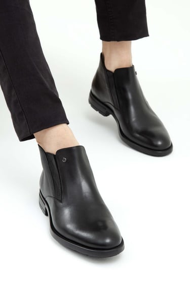  Tamer Tanca Erkek Hakiki Deri Siyah Casual Bot